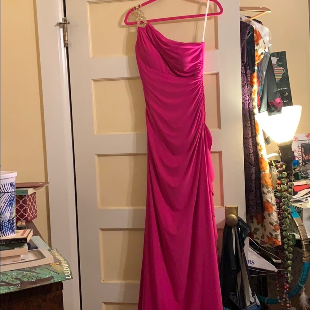 Floor length fuchsia Macy’s gown